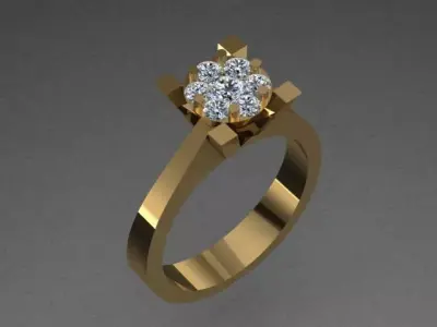 Golden Luxury Engagement Diamond Ring 3D print model