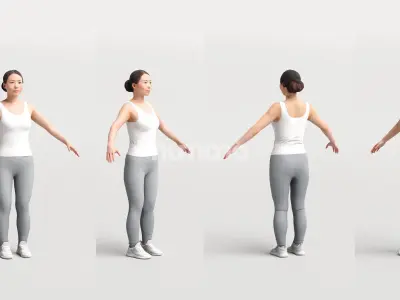 Rigged sport asian woman - fitness gym yoga - 083-5399 3D model