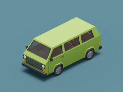 Stylized Cartoon Europe Van Game Asset Low-poly 3D model