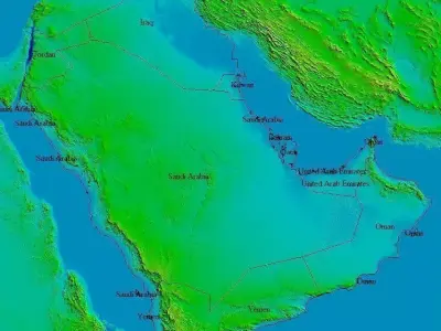 Terrain elevation topo model of Arabia 3D print model