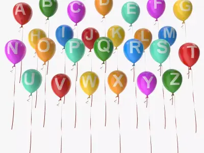 Alphabet on Balloons Low-poly 3D model