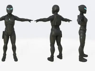 Female soldier Low-poly 3D model 4