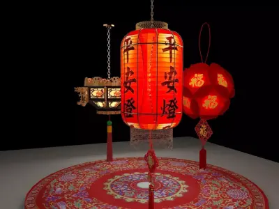 Chinese  red lanterns  Low-poly 3D model purchase