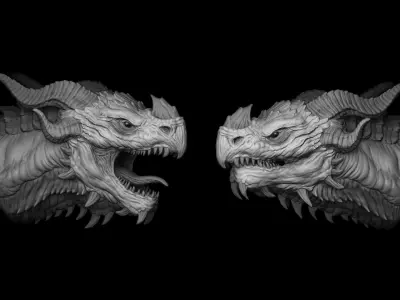 20 Dragon Head IMM Brush and OBJ 3D model