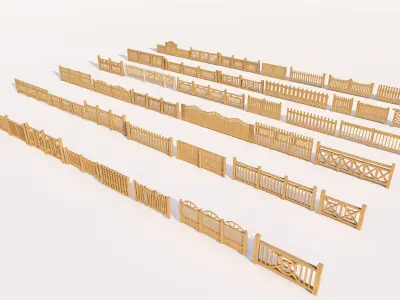 Modern Residential Wood Fence Design Pack  Low-poly 3D model