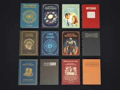 Retro books Low-poly 3D model