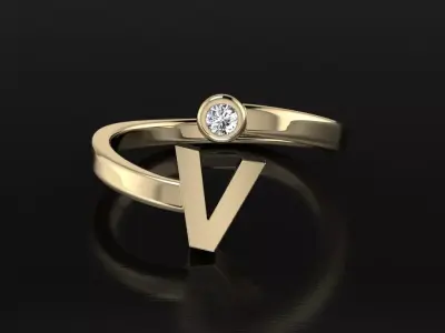 Jewelry Alphabet Ring V 3D print model