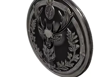 Ornate Silver Stag Head Emblem Low-poly 3D model