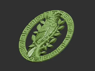 raven bird in circular frame 3D print model