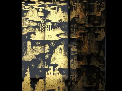 Folding Screen Gran Coromandel Black by Fornasetti Low-poly 3D model