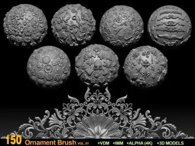150 Ornament Brushes 4K Alphas and 3D Models- VOL 01 3D model