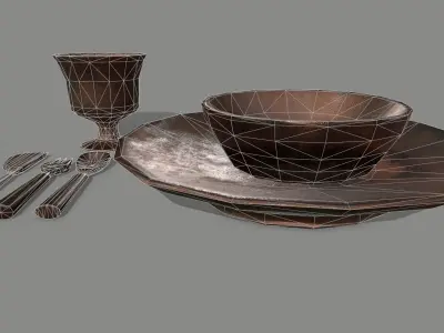 Medieval Set wooden chair Low-poly 3D model