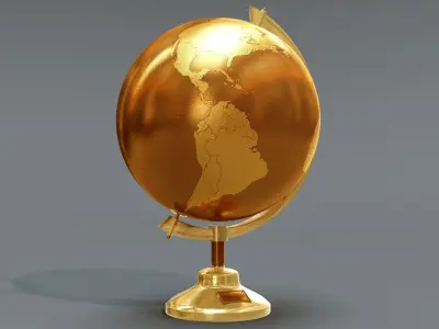 Golden Metalic World Globe 3D model