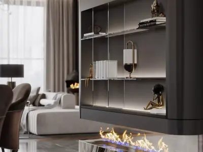 Modern living room dining room interior scenes 232 3D model