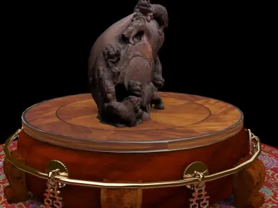 Chinese lion  wood root carving sculpture  3D model