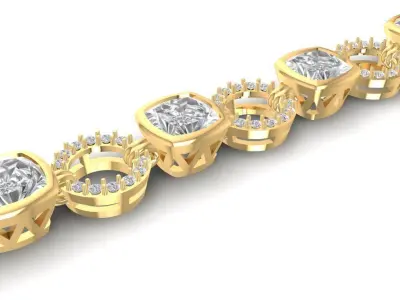 Luxury Gold Bracelet with Cushion Cut and Pave Links 1359 3D print model