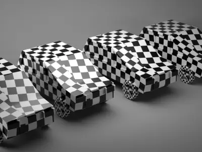 Low Poly Cars four checkered chairs Free low-poly 3D model