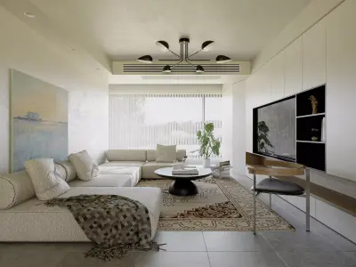 modern living room and dining room interior scenes  3D model