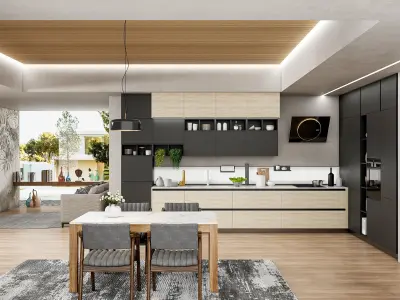 Kitchen fully parametric Resizable manufacturable 0070 3D model