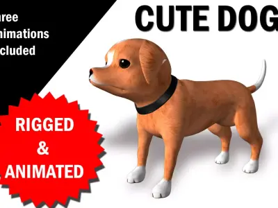 Cute Dog CHaracter RIgged and Animated Low-poly 3D model