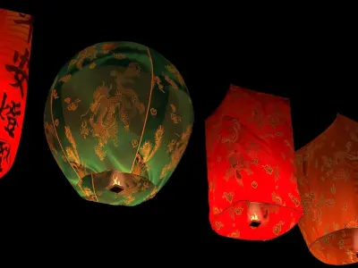 Chinese red sky lantern  3D model shop