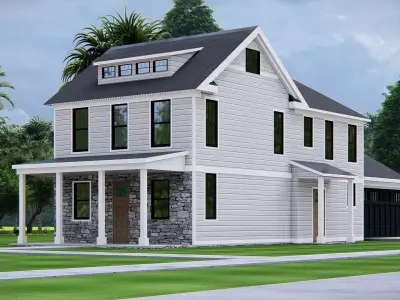 Modern American Two-Story House Exterior with Attached Garage 3D model