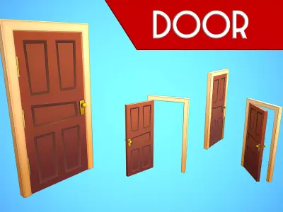 DOOR 5 CARTOON STYLIZED HOME HOUSE Low-poly 3D model