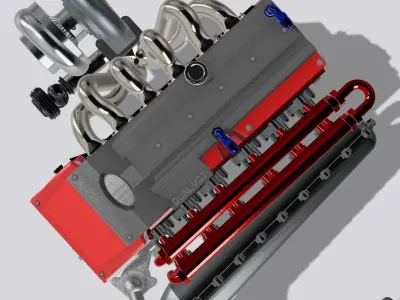 Billet Barra Turbo engine with Sequential gearbox combo 3D print model