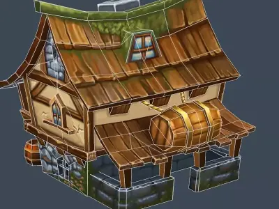 Cartoon Old Bandit Hotel Tovern House Building Low-poly 3D model purchase