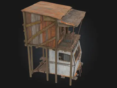 Rustic Cabin on Wheels  Mobile Comfort with Countryside Charm 3D model