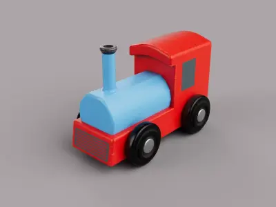 Wooden Toy Train - Engine - Game Ready Low-poly 3D model