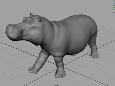 Hippopotamus with mouth closed Low-poly 3D model