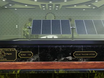 Solar Energy Single Panel Tracker System 1x2x8 Diorama Low-poly 3D model