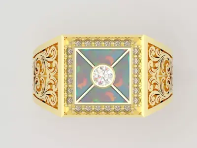 Luxury Men Square Signet Ring 3D Model - Filigree Detail 3D print model