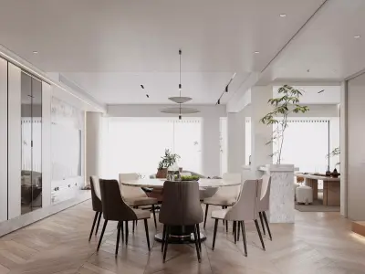 Modern living room dining room interior scenes 370 3D model