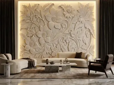 modern panel wall decor set relief stl mural CNC 275 3D model