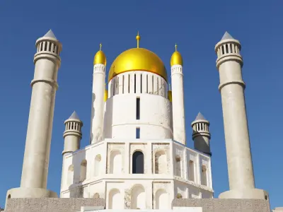 Temple complex of marble and stone and gold Low-poly 3D model