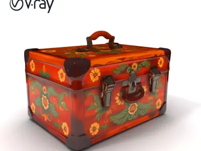 Vintage Floral Wooden Suitcase Model Pack Low-poly 3D model