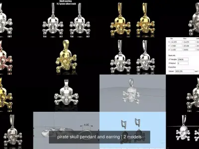pirate skull pendant and earring 3D Model Pack