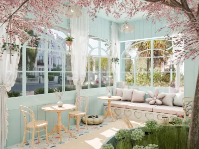 Cherry Blossom Cafe Blender Scene 3D model