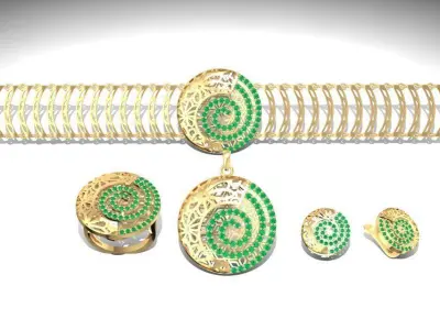 Luxury Spiral Jewelry Set Bracelet Ring Earrings 3D Model 2137 3D print model