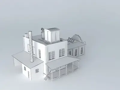 Factory brick house Free 3D model
