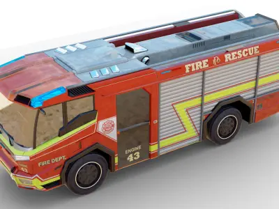 Generic Firetruck USA style Low-poly 3D model