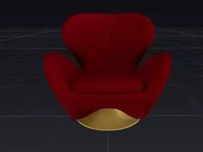 Elegant Velvet Armchair with Gold Base 3D model