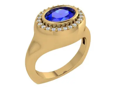 Oval Halo Euro Shank  Ring 3476 3D print model