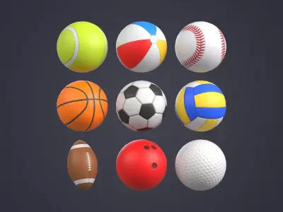 Sport Balls Pack Low-poly 3D model