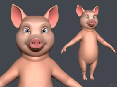 Stylized Cartoon Pig - Biped 3D model