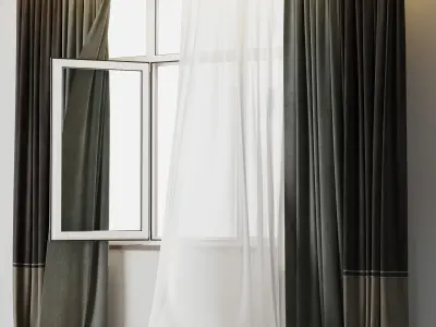 curtains when open window 001 Low-poly 3D model
