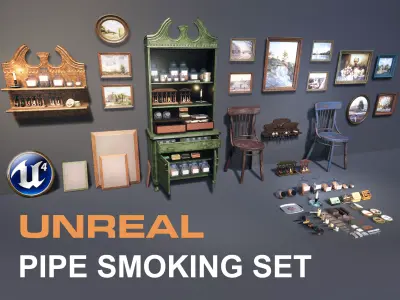UE4 Pipe Smoking Set Low-poly 3D model