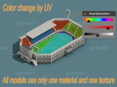 Low Poly Stadium Set Isometric Icon Low-poly 3D model